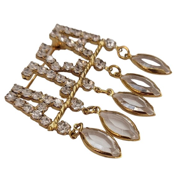 Gold Tone Clear Rhinestone Dangle Alpha Kappa Alpha Pin E290 - Picture 2 of 6